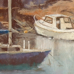 Painting entitled Amlwch Harbour by Steve Williamson